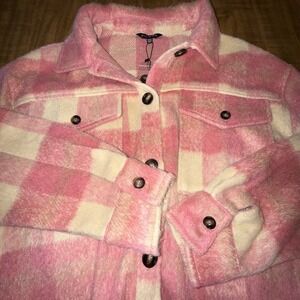 Strut & Bolt Pink & Cream Plaid Wool‎ Blend Shacket Overshirt Sz M/L Lumberjack